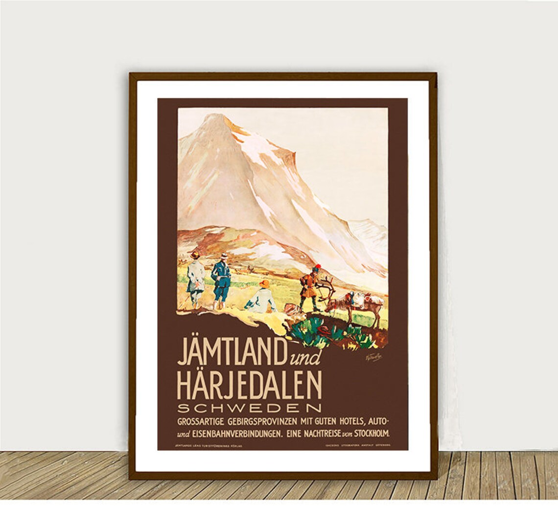 Jamtland und Harjedalen Schweden Mountain Hikers Vintage Travel Poster - Image 2
