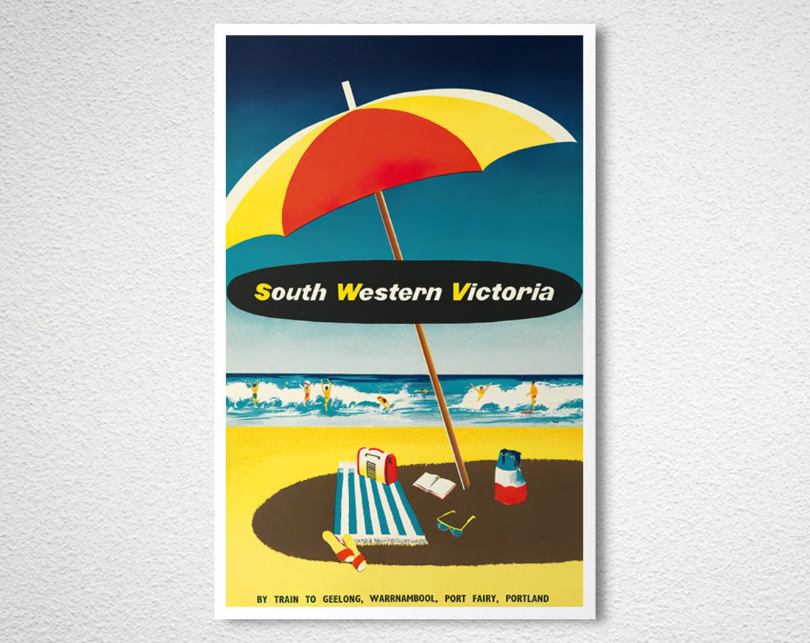 South Western Victoria Australia Beach Umbrella Train Poster - Image 2