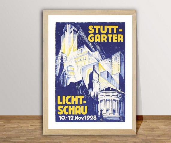Stutt Garter Licht Schau Germany Vintage Travel Poster Stuttgart Travel Paintings Gift Idea Wall Decor