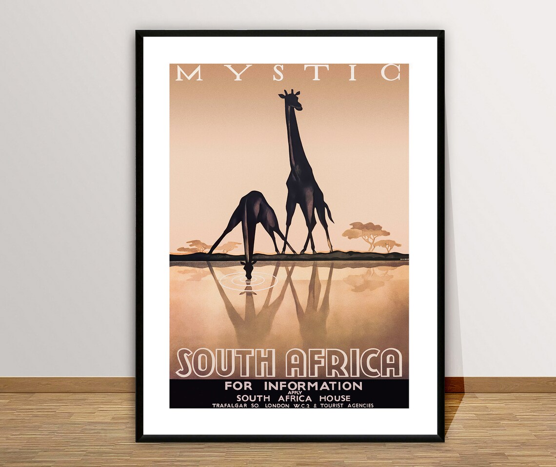 Mystic South Africa Giraffes Savannah Art Deco Travel Poster - Image 2