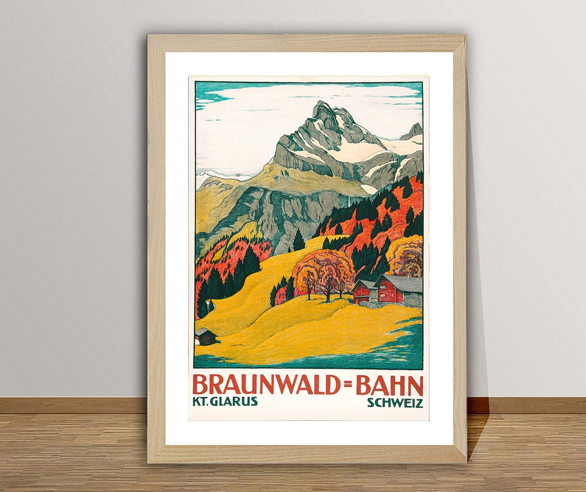 Braunwald Bahn Glarus Switzerland Autumn Alpine Travel Poster