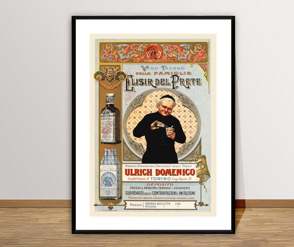 Elisir del Prete Ulrich Domenico Torino Priest Tonic Vintage Ad Poster - Image 2