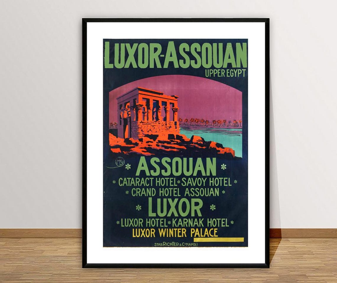 Luxor Assouan Upper Egypt Temple Hotels Vintage Travel Poster - Image 3