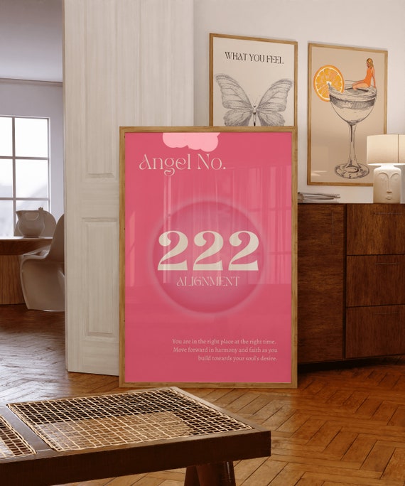 Angel Number 222 Print Gradient Poster Pink Aura Print Trendy Wall Art Angel Number Aura Art Affirmation Poster