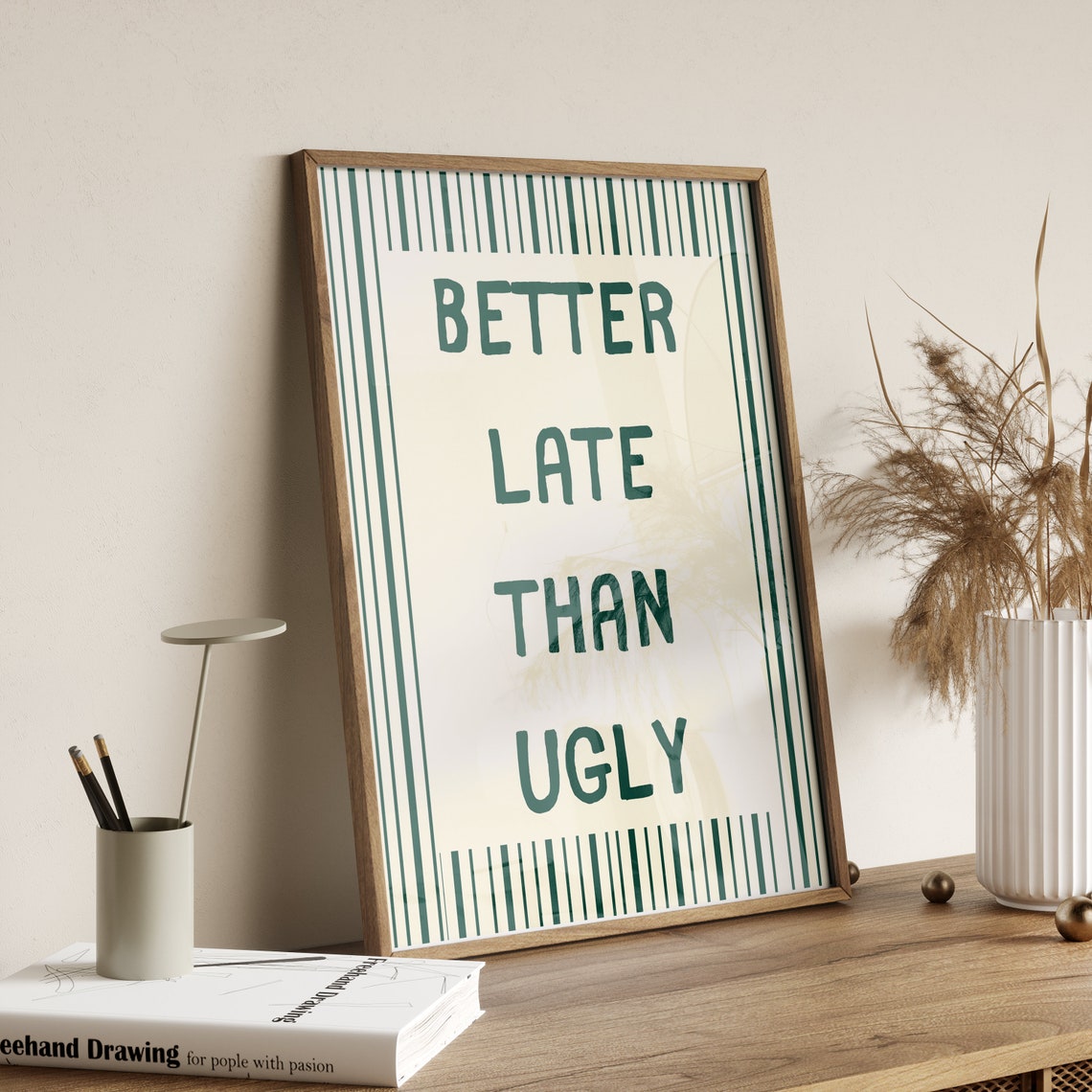 Better Late Than Ugly Girly Wall Art Makeup Print Preppy Poster Quote Print Teen Girl Wall Art Indie Room Decor Green Room Decor - Image 3