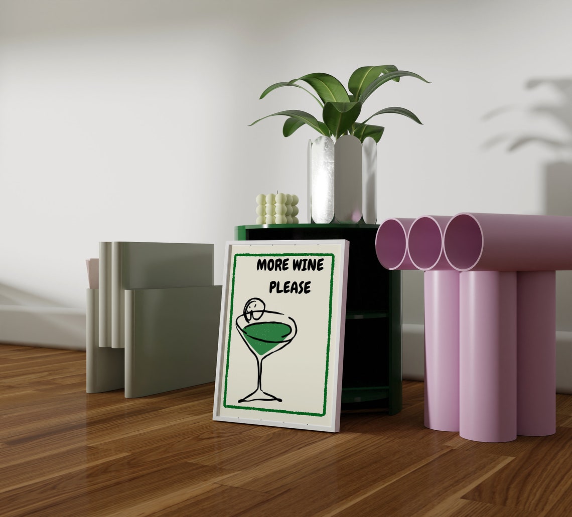 More Wine Please Funny Wine Print Fun Kitchen Art Aesthetic Wall Art Pinterest Style Cocktail Print Minimalist Art - Image 3