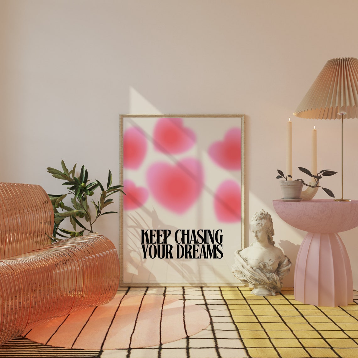 Pink Grainy Gradient Affirmation Poster Trust The Process Retro Aura Poster Spiritual Wall Art Pink Aura Print - Image 3