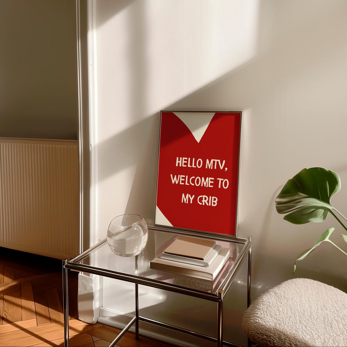 Hello MTV Welcome to My Crib Funny Retro Pop Culture Red Doodle Poster - Image 2