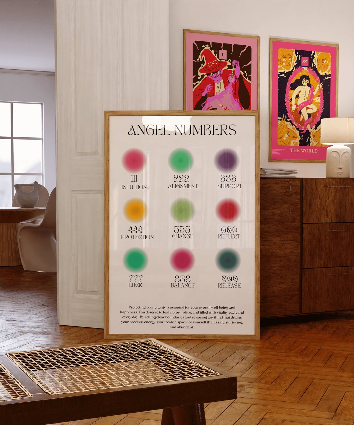 Angel Numbers Spiritual Chart 111 222 333 Meaning Colorful Aura Poster - Image 3