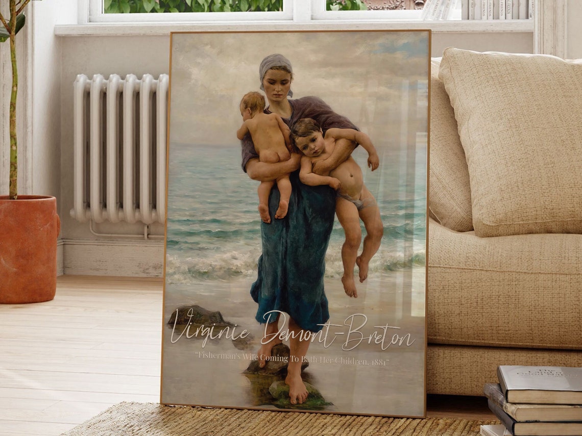 Fishermans Wife Coming To Bath Her Children Virginie Demont Breton Famous Painting Painting Poster Modern Wall Art Art Print