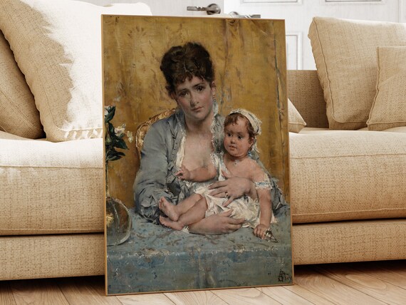 Mother and Child Classic Oil Painting Vintage Portrait Art Print