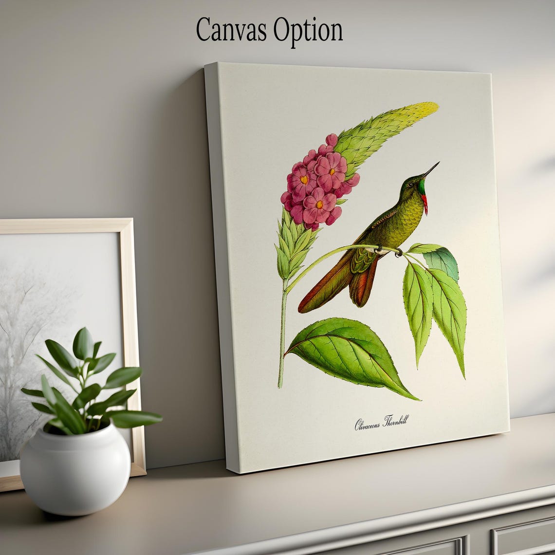 Olivaceous Thornbill Hummingbird Print Bird Art Print Bird Art Bird Poster Flower Art Floral Garden Hummingbird Art Green Pink - Image 2