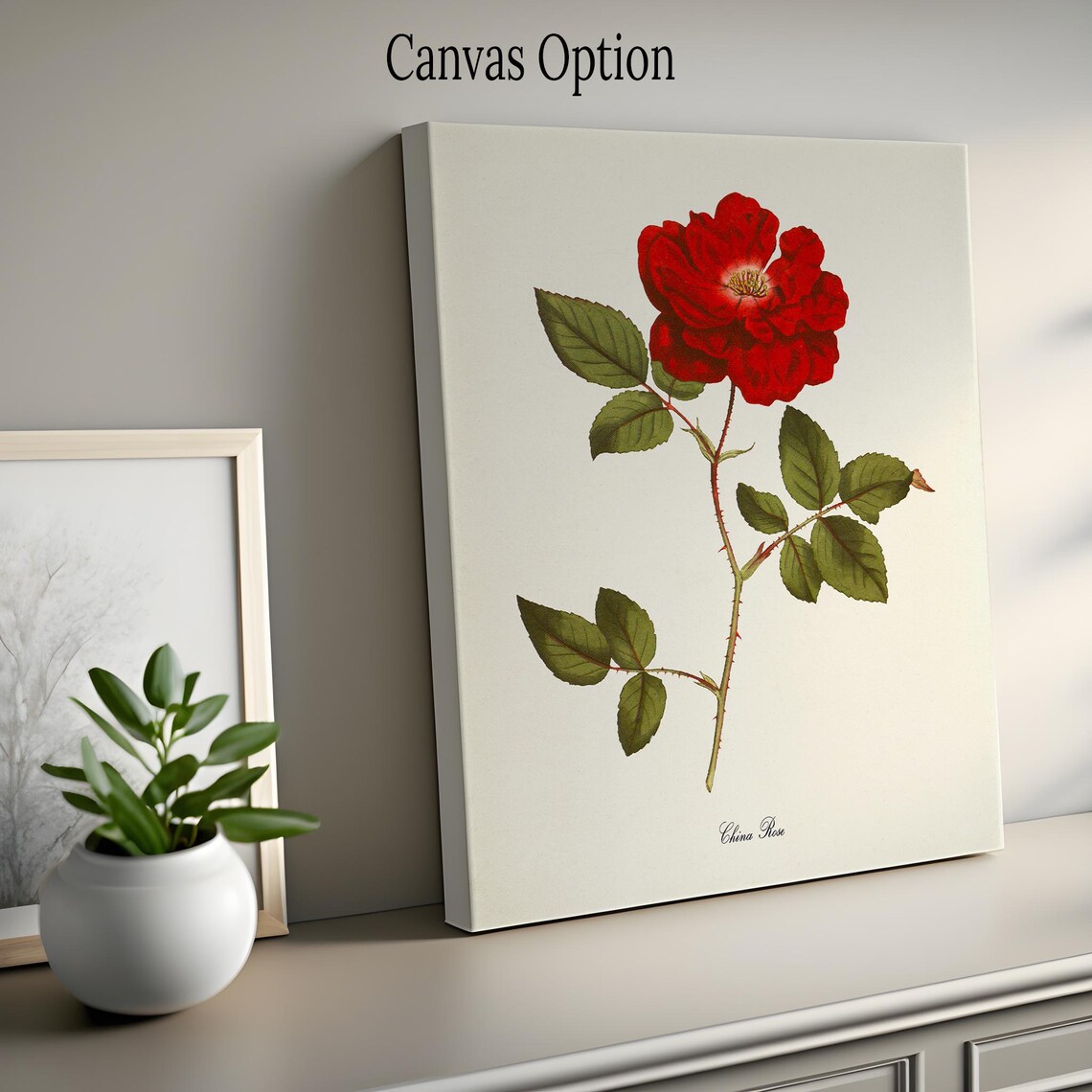 China Rose Botanical Art Print, Floral Wall Decor - Image 2