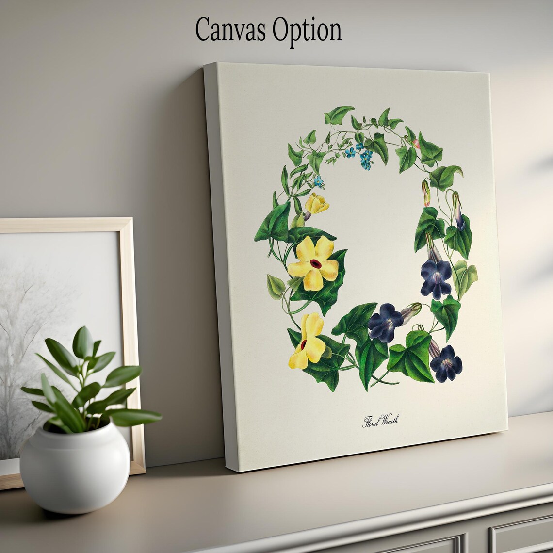 Elegant Floral Wreath Yellow Purple Morning Glory Vintage Poster - Image 2