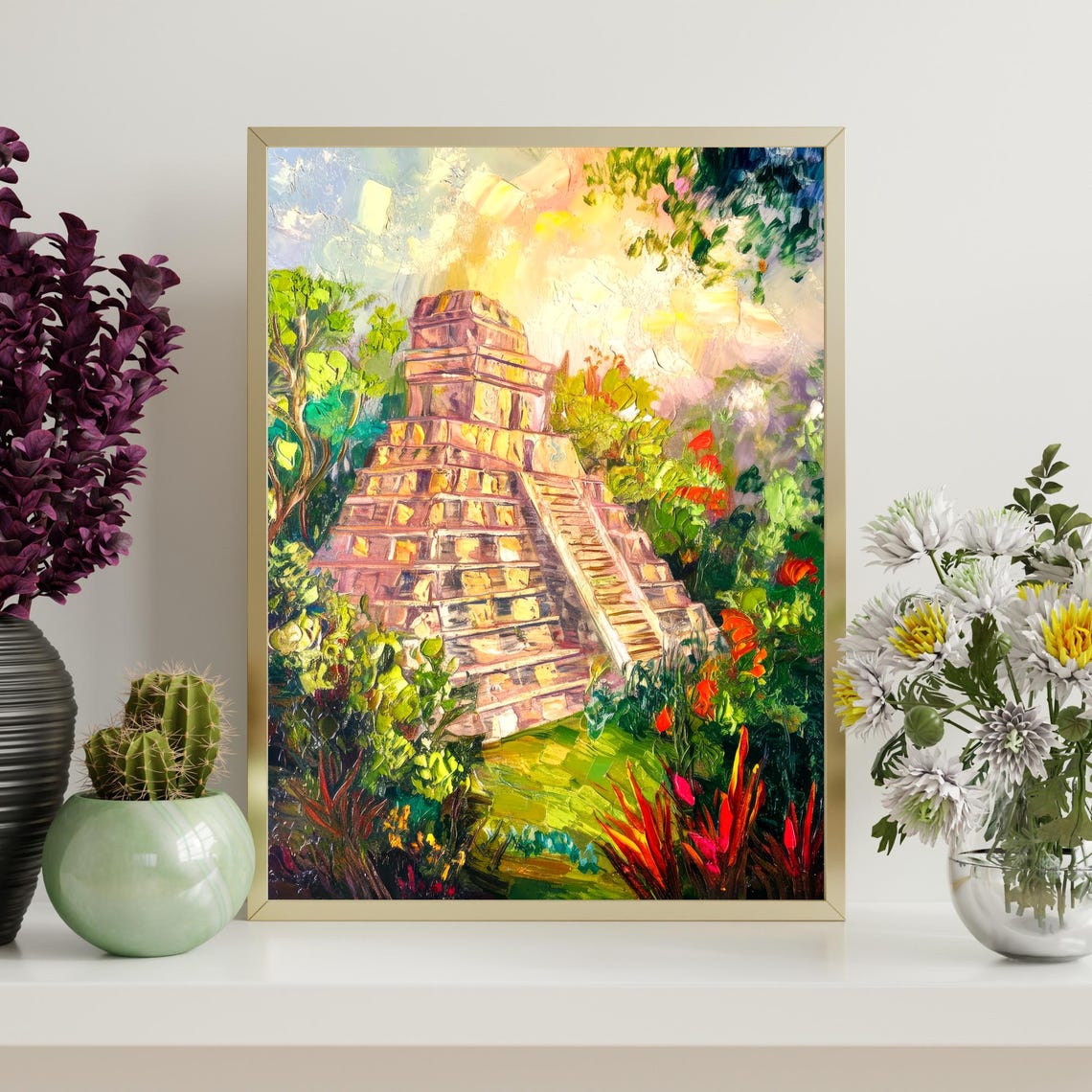 Palenque Oil Painting Mexico Pyramid Wall Art Poster Mexican Mayan Print For Home Decor - Image 4