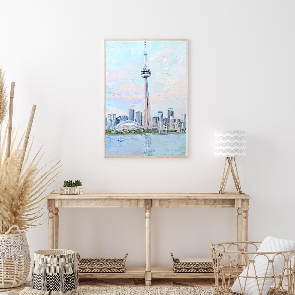 CN Tower Toronto Skyline Pastel Oil Painting Cityscape Travel Poster - Image 3