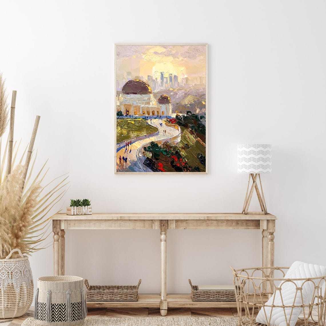 Griffith Observatory Los Angeles Sunset Skyline Impasto Oil Poster - Image 3