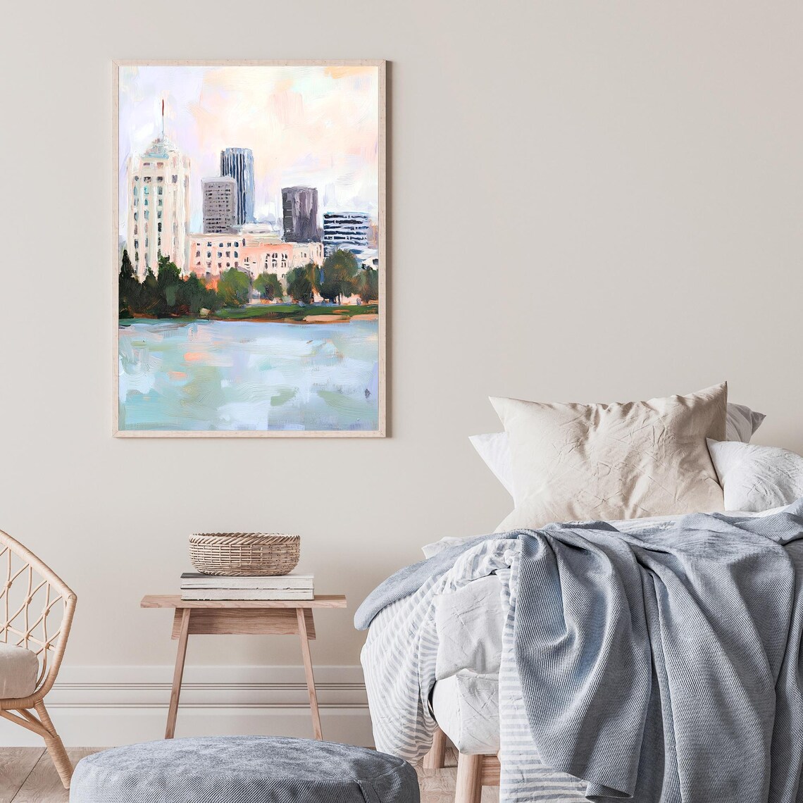 Oakland California Lake Merritt Skyline Bay Area Oil Painting Poster - Image 2