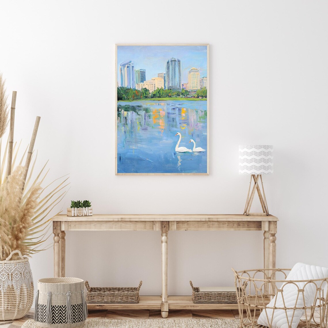 Orlando FL Swan Scene Art Print, City Skyline Reflection - Image 3