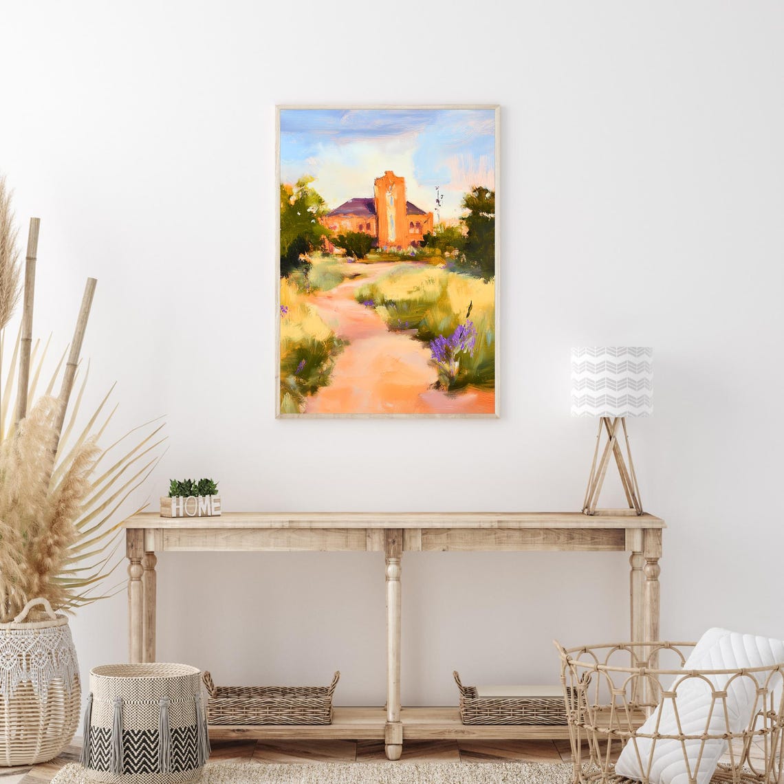 Historic Brick Schoolhouse Impressionist Meadow Path Oil Wall Art - Image 3