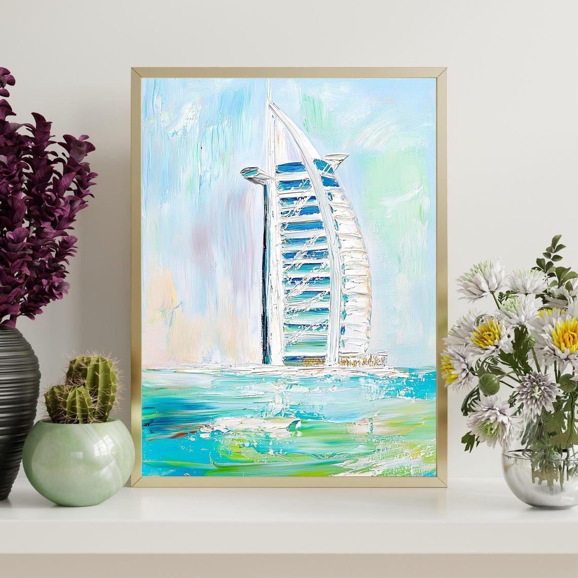 Burj Al Arab Dubai Sail Hotel Turquoise Ocean Pastel Oil Art Poster - Image 4