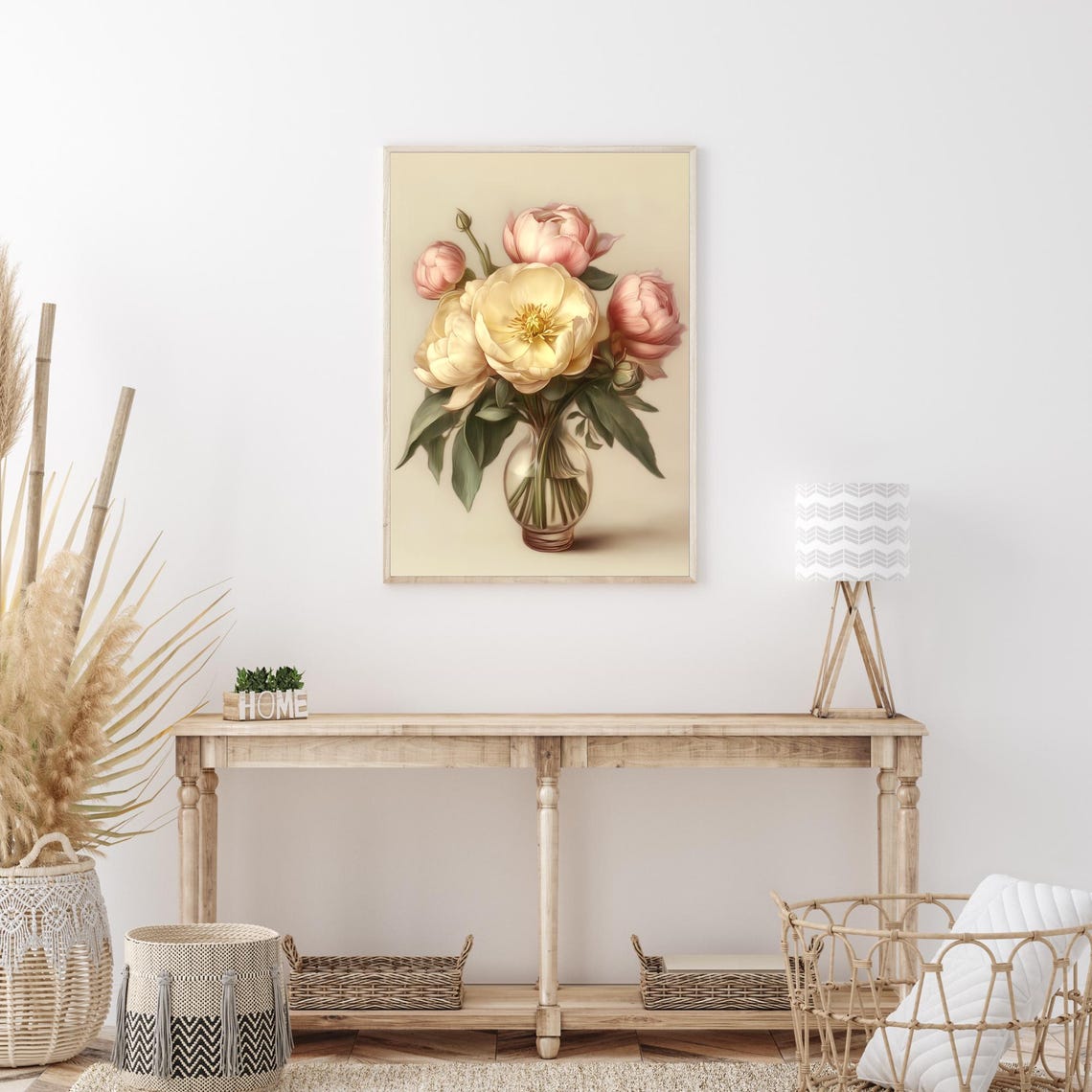 Vintage Peony Bouquet in Glass Vase Floral Botanical Art Poster - Image 4