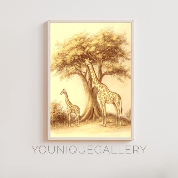Giraffe Wall Art African Wildlife Art Giraffe Family Illustration Safari Decor Nature Animal Print