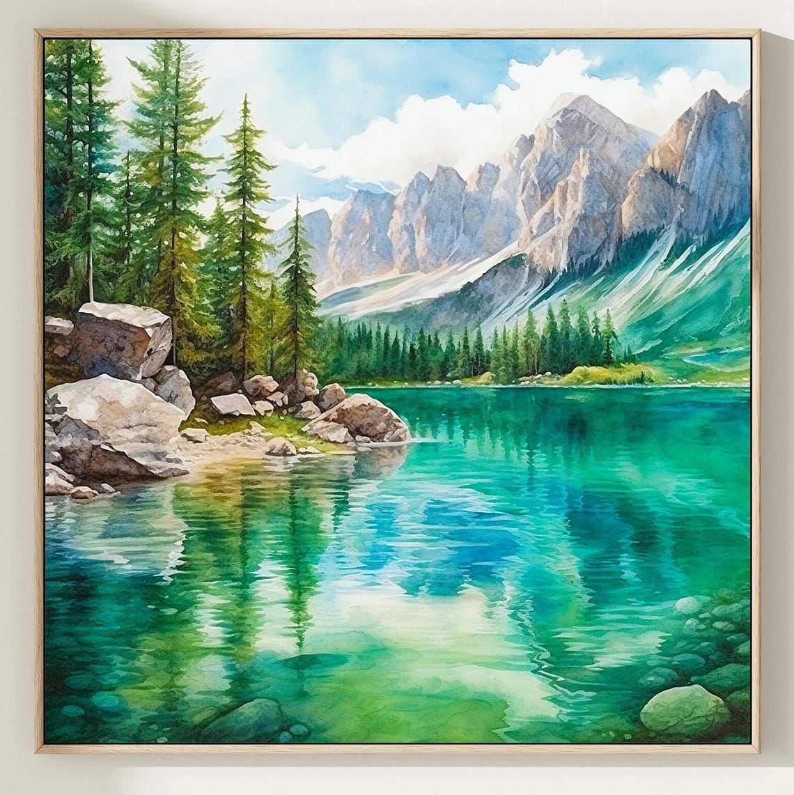 Mountain Lake Watercolor Print Panoramic Abstract Landscape Art