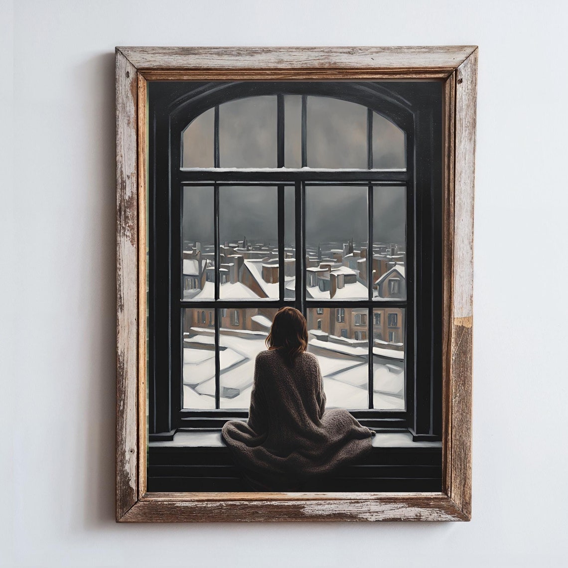Instant Vintage Portrait Woman In Window Art Antique Aesthetic Moody Portrait Painting Vintage Dark Academia Print