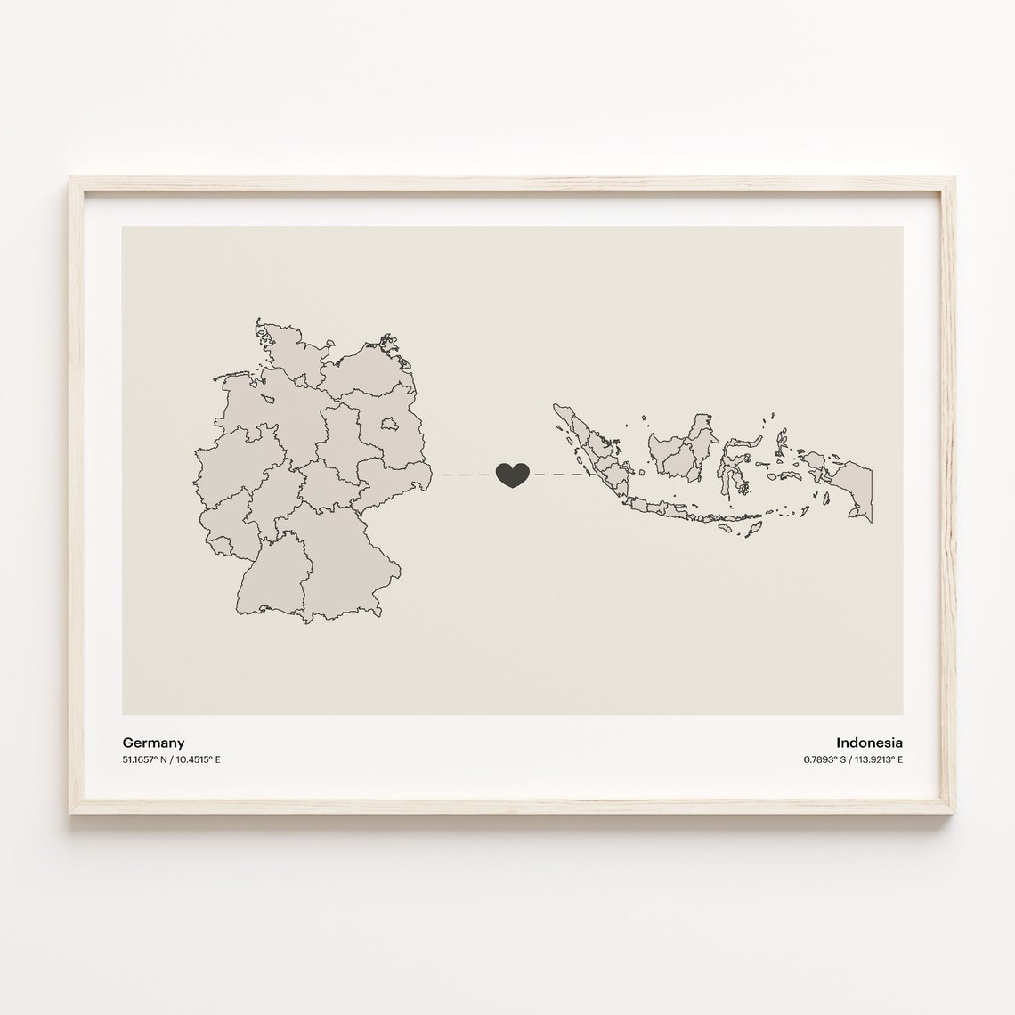 Beautiful Germany Indonesia Long Distance Heart Connection Map Poster