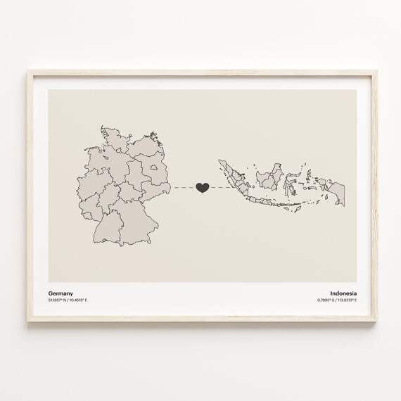 Beautiful Germany Indonesia Long Distance Heart Connection Map Poster