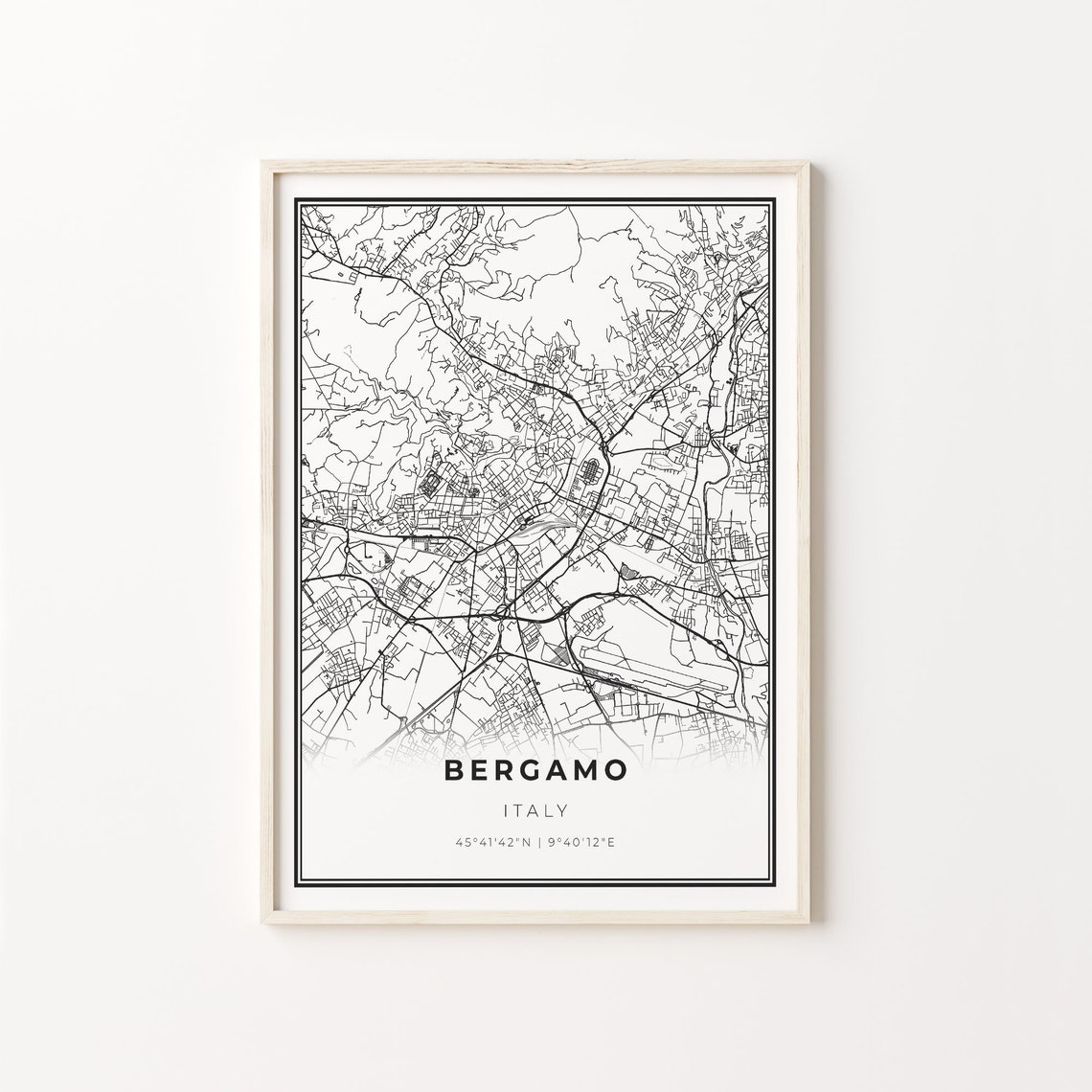 Bergamo Italy Minimalist Black And White City Map Art Poster