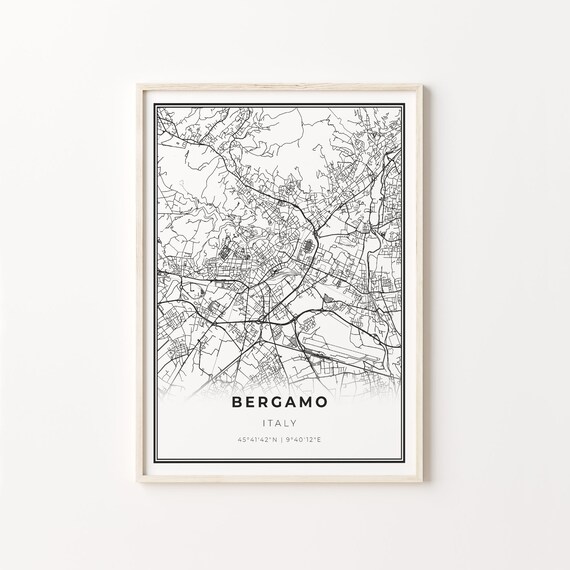 Bergamo Italy Minimalist Black And White City Map Art Poster