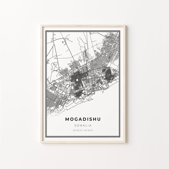 Mogadishu Somalia Black White Minimalist City Street Map Art Poster