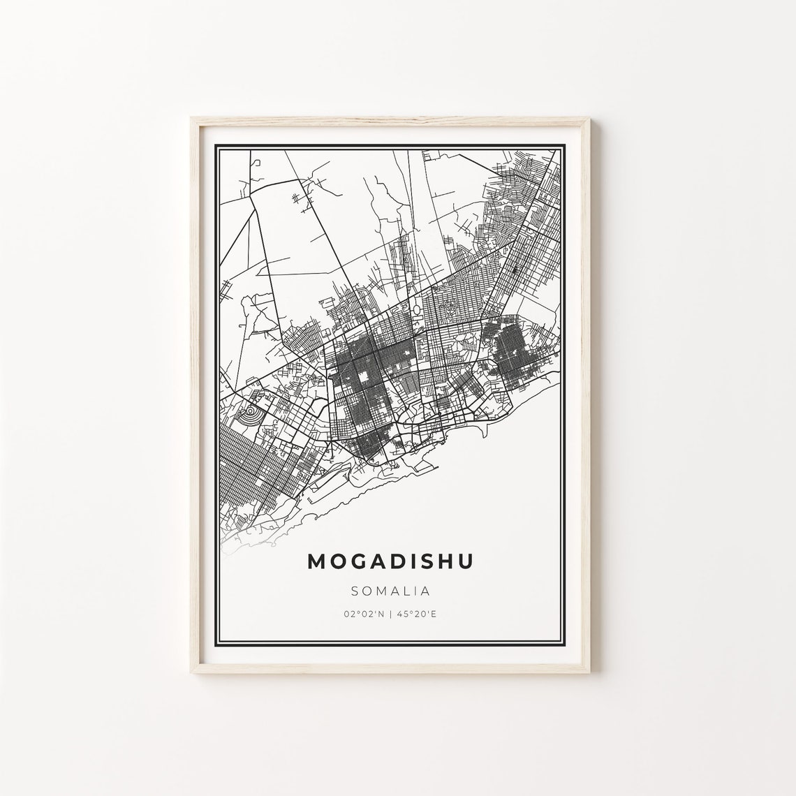 Mogadishu Somalia Black White Minimalist City Street Map Art Poster