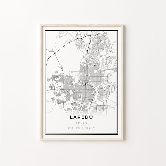 Laredo Texas Modern Minimalist Black White Street Map Poster