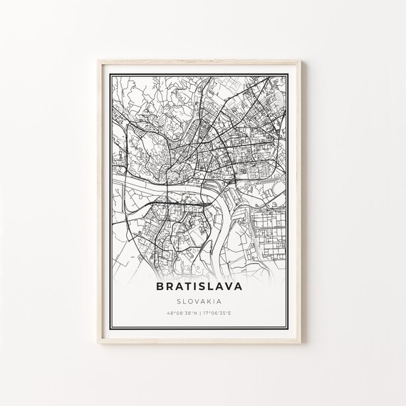 Bratislava Slovakia Minimalist Black and White City Street Map Poster