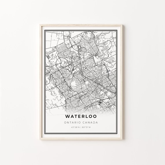 Waterloo Ontario Canada Black and White Street Map Minimalist Decor Poster