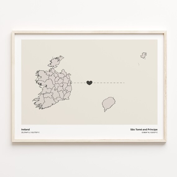Ireland To Sao Tome And Principe Minimalist Love Connection Poster