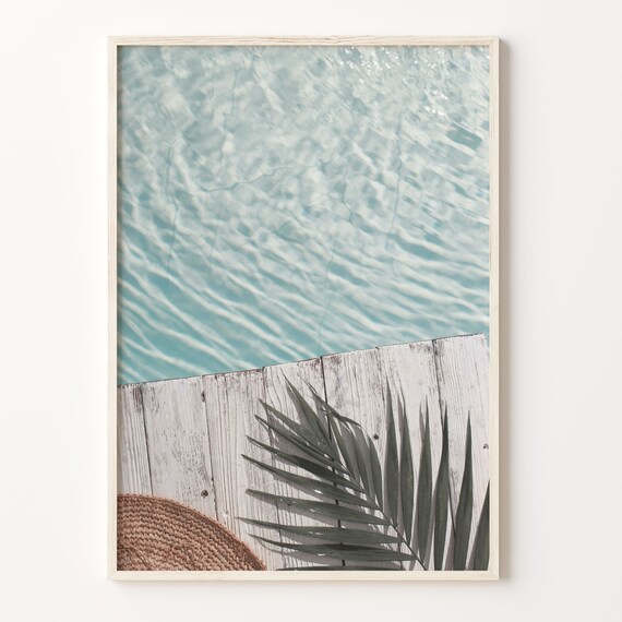 Palm Leaf Pool Colorful Poster Print Palm Leaf Pool Photo Wall Art Wall Art Boho Decor Colorful Wall Art C18 62