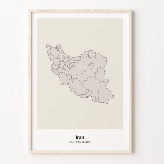 Iran Minimalist Country Map With Coordinates Line Art Poster