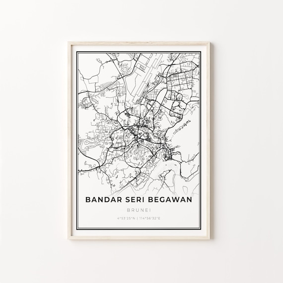 Bandar Seri Begawan Brunei Minimalist Black and White City Street Map Poster