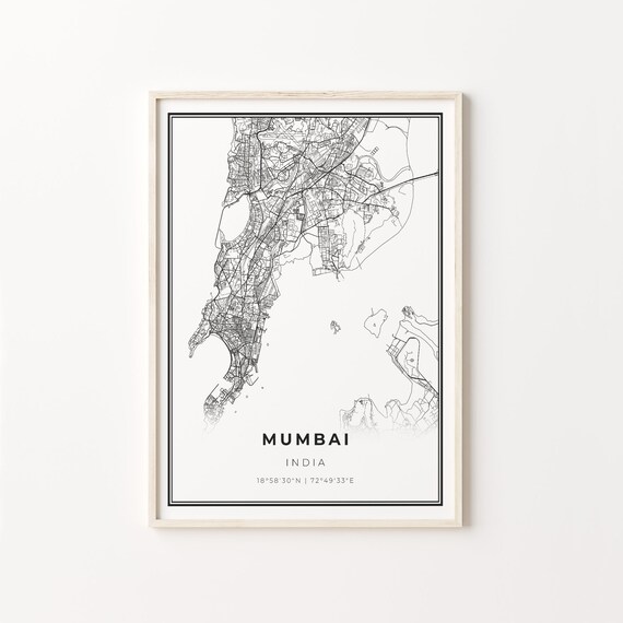 Mumbai India City Map Black White Street Line Art Minimalist Travel Poster