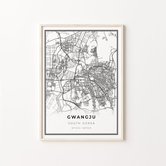 Gwangju South Korea Modern Black And White Street Map Coordinates Poster
