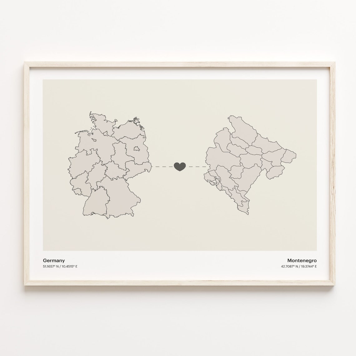 Germany To Montenegro Minimalist Love Connection Map Travel Poster