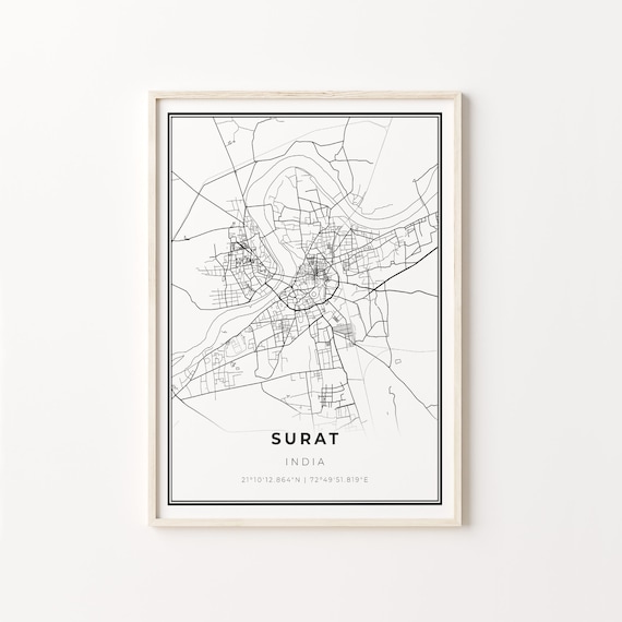 Surat India Black White Minimalist City Street Map Art Poster