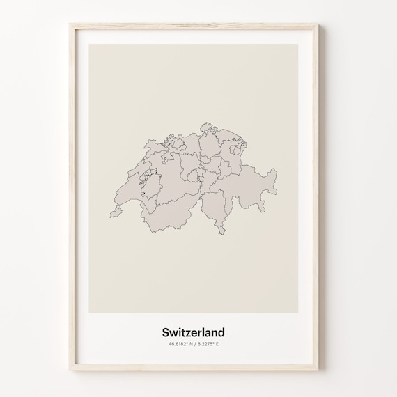Switzerland Minimalist Country Map Line Art Travel Coordinates Gift Poster