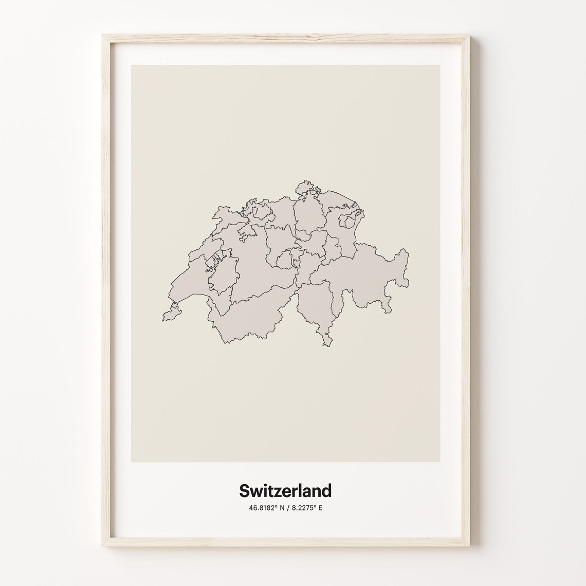 Switzerland Minimalist Country Map Line Art Travel Coordinates Gift Poster