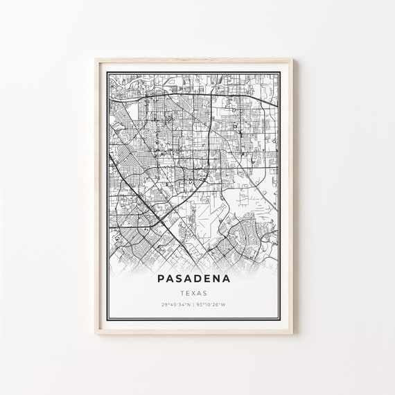 Pasadena City Map Art Poster, Texas Travel Map