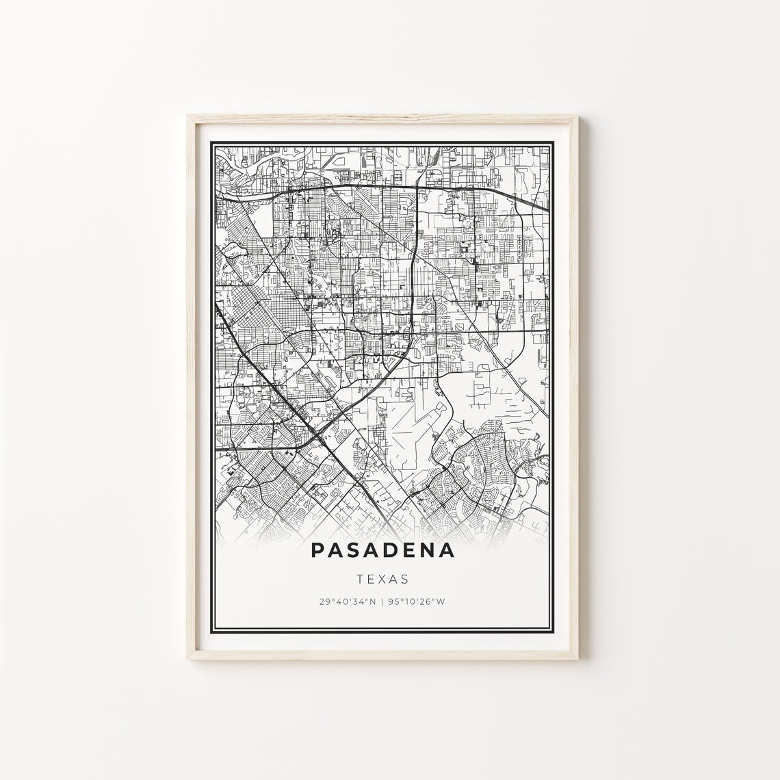 Pasadena City Map Art Poster, Texas Travel Map